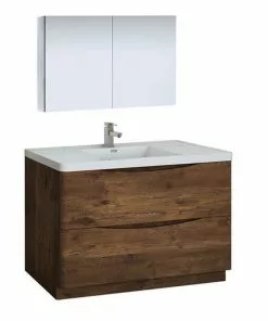 Fresca Tuscany 47"W X 19"D Rosewood Vanity And White Acrylic Top With Integrated Rectangular Bowl And Medicine Cabinet