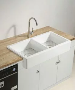 Tuscany® Farmhouse/Apron Front White Ceramic Double Bowl Kitchen Sink 8 Tuscany® Farmhouse/Apron Front White Ceramic Double Bowl Kitchen Sink -Tuscany Shop alt1