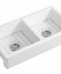 Tuscany® Farmhouse/Apron Front White Ceramic Double Bowl Kitchen Sink 10 Tuscany® Farmhouse/Apron Front White Ceramic Double Bowl Kitchen Sink -Tuscany Shop altside