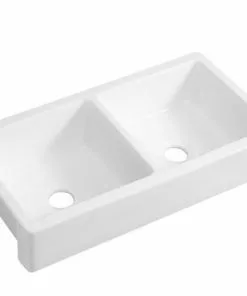 Tuscany® Farmhouse/Apron Front White Ceramic Double Bowl Kitchen Sink